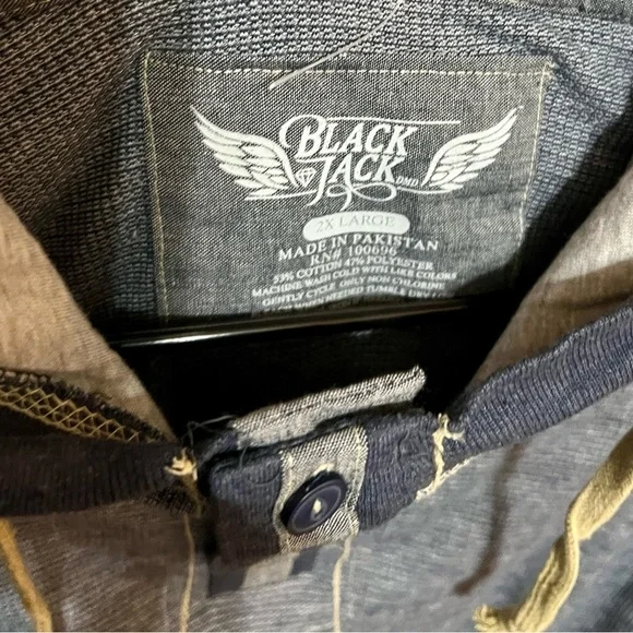 BLACK JACK LONG SLEEVE  PULL OVER TOP WITH HOODIE, SIZE XL (18) - Picture 3 of 3